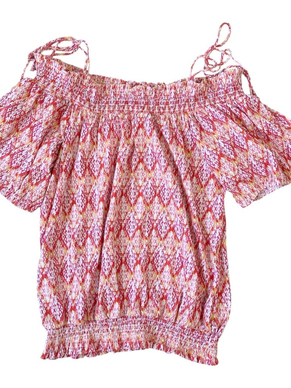 Energie Womens Tops Size XL Multicolor Shoulder Top Short Sleeves Smocked Hem
